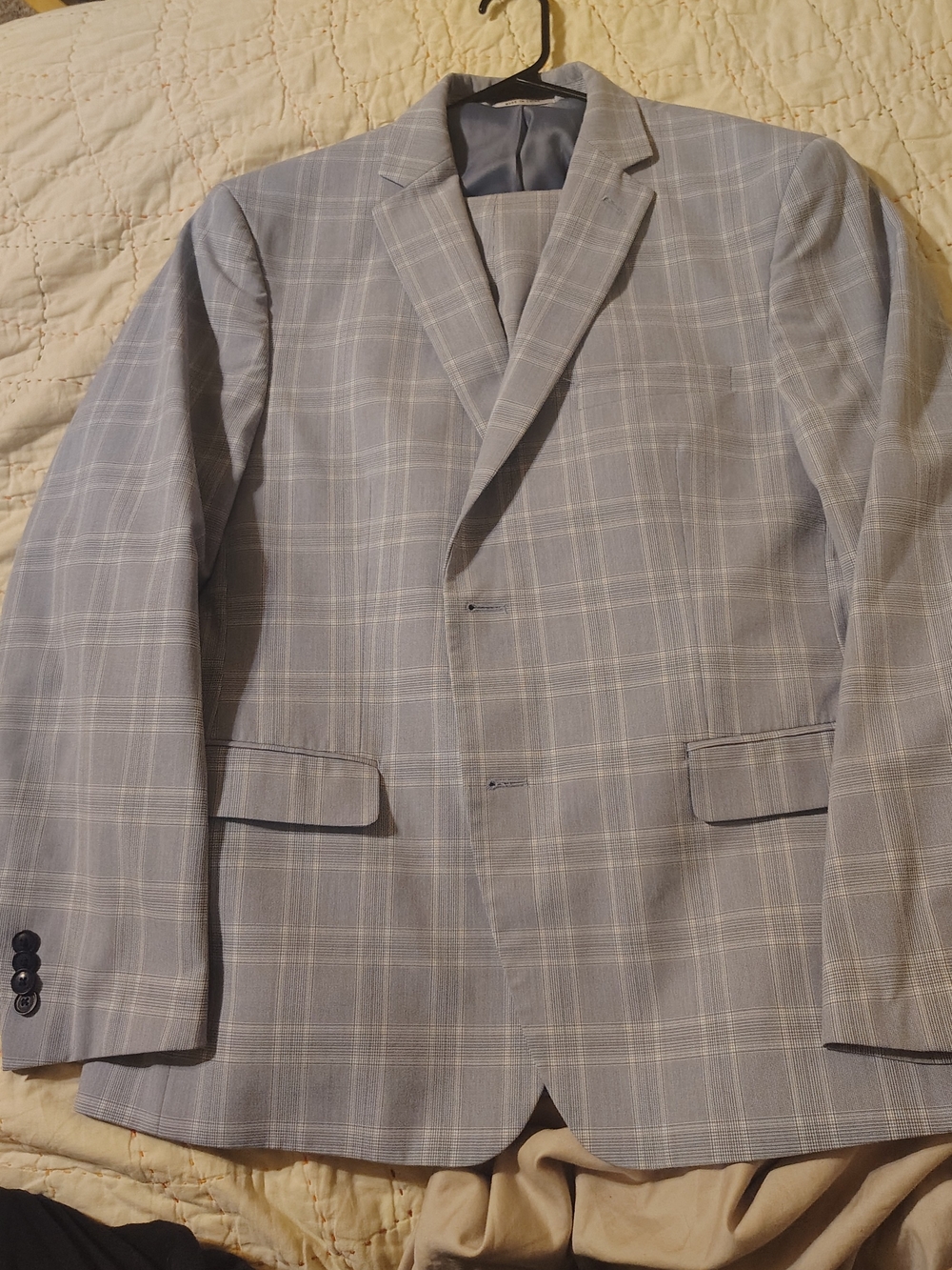 Men's Light Blue Plaid Suit - Classic Two-Button Jacket And Matching Suit Pants